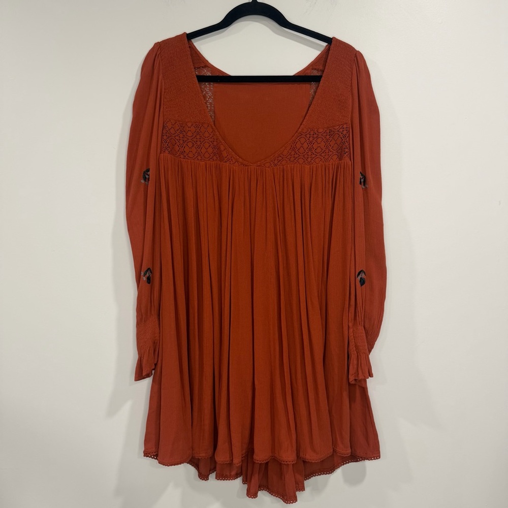 Free People Women's Mohave Embroidered Long Sleeves Dress Orange Size XS - Picture 2 of 9